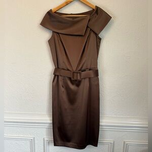Jessica Howard NWOT Brown Asymmetrical Sheath Cocktail Dress SIZE 6